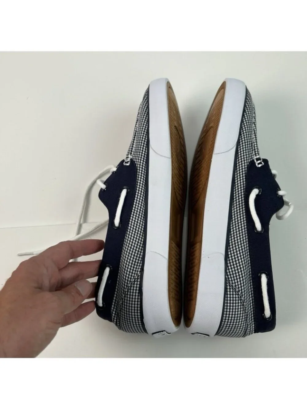 Polo Ralph Lauren Shoes Lander Low Canvas Gingham Blue  Topsiders Boat Size 11D